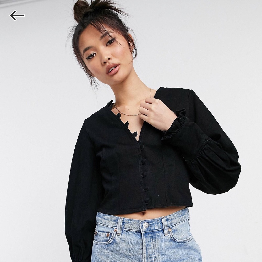 ASOS DESIGN Denim Button Through Bodice Top in Washed Black Size US 12